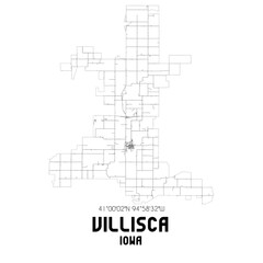 Villisca Iowa. US street map with black and white lines.