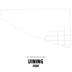 Vining Iowa. US street map with black and white lines.