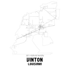 Vinton Louisiana. US street map with black and white lines.