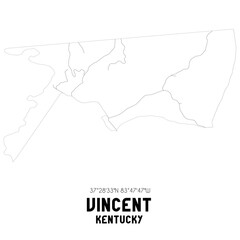 Vincent Kentucky. US street map with black and white lines.