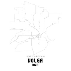 Volga Iowa. US street map with black and white lines.