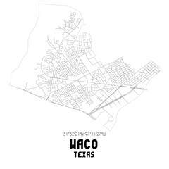 Waco Texas. US street map with black and white lines.