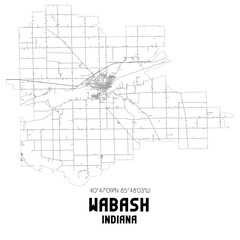 Wabash Indiana. US street map with black and white lines.