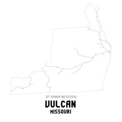 Vulcan Missouri. US street map with black and white lines.