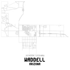 Waddell Arizona. US street map with black and white lines.