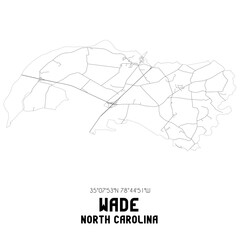 Wade North Carolina. US street map with black and white lines.