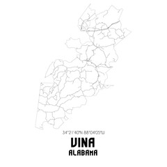 Vina Alabama. US street map with black and white lines.