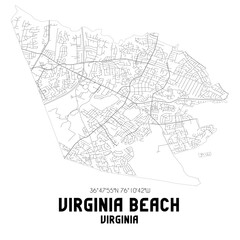 Virginia Beach Virginia. US street map with black and white lines.