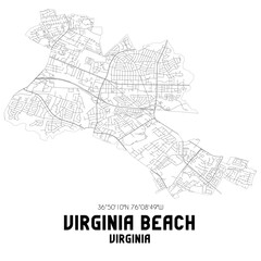 Fototapeta na wymiar Virginia Beach Virginia. US street map with black and white lines.