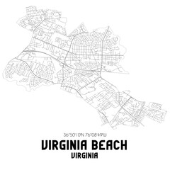 Naklejka premium Virginia Beach Virginia. US street map with black and white lines.