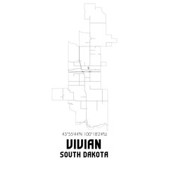 Vivian South Dakota. US street map with black and white lines.