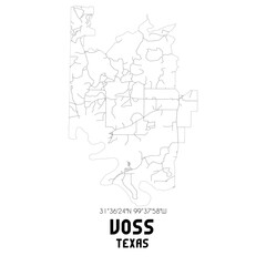 Voss Texas. US street map with black and white lines.