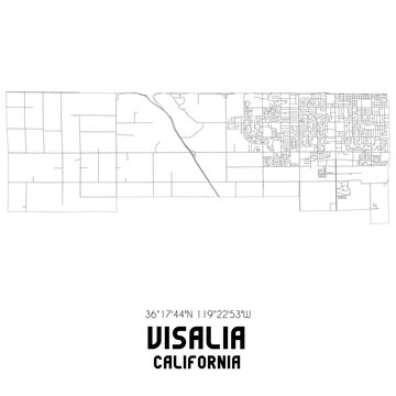 Visalia California. US street map with black and white lines.