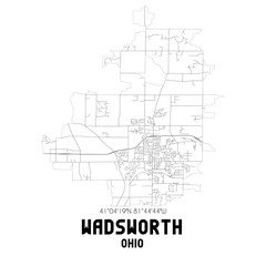 Wadsworth Ohio. US street map with black and white lines.