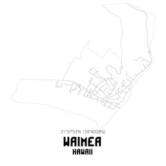 Waimea Hawaii. US street map with black and white lines.