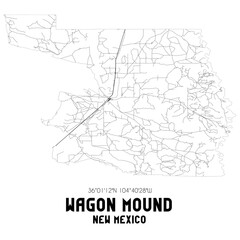 Wagon Mound New Mexico. US street map with black and white lines.