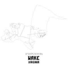 Wake Virginia. US street map with black and white lines.
