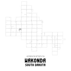 Wakonda South Dakota. US street map with black and white lines.
