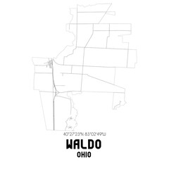 Waldo Ohio. US street map with black and white lines.