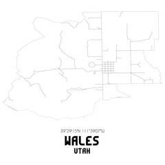 Wales Utah. US street map with black and white lines.