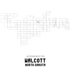 Walcott North Dakota. US street map with black and white lines.