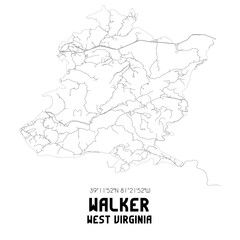 Walker West Virginia. US street map with black and white lines.