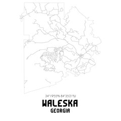 Waleska Georgia. US street map with black and white lines.