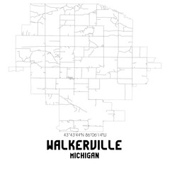 Walkerville Michigan. US street map with black and white lines.