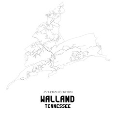 Walland Tennessee. US street map with black and white lines.