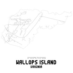 Wallops Island Virginia. US street map with black and white lines.