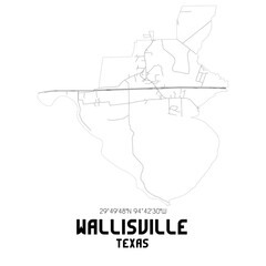 Wallisville Texas. US street map with black and white lines.