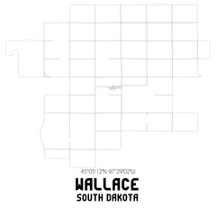 Wallace South Dakota. US street map with black and white lines.
