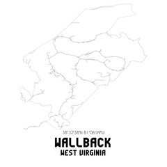 Wallback West Virginia. US street map with black and white lines.