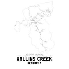 Wallins Creek Kentucky. US street map with black and white lines.