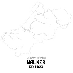 Walker Kentucky. US street map with black and white lines.