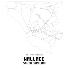 Wallace South Carolina. US street map with black and white lines.