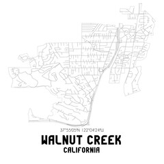 Walnut Creek California. US street map with black and white lines.