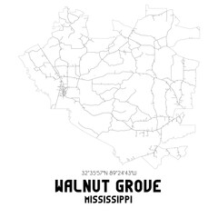 Fototapeta na wymiar Walnut Grove Mississippi. US street map with black and white lines.