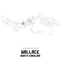 Wallace North Carolina. US street map with black and white lines.