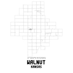 Walnut Kansas. US street map with black and white lines.