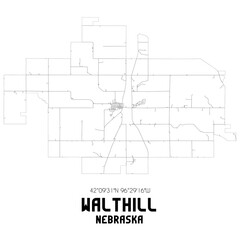 Walthill Nebraska. US street map with black and white lines.