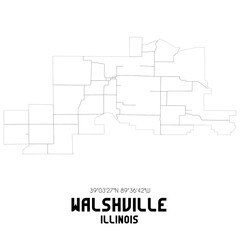 Walshville Illinois. US street map with black and white lines.
