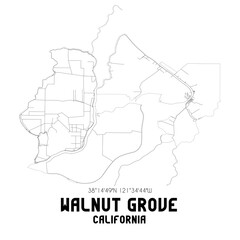 Walnut Grove California. US street map with black and white lines.