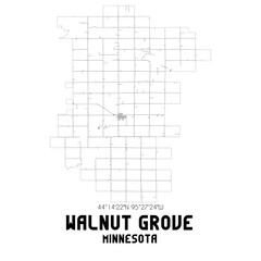 Walnut Grove Minnesota. US street map with black and white lines.