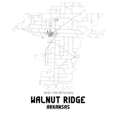 Walnut Ridge Arkansas. US street map with black and white lines.