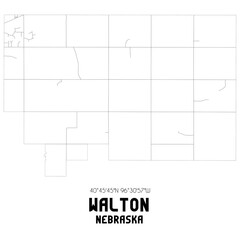 Walton Nebraska. US street map with black and white lines.