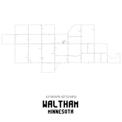 Waltham Minnesota. US street map with black and white lines.