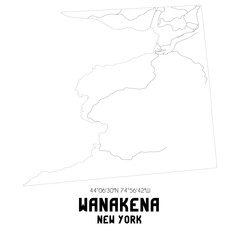 Wanakena New York. US street map with black and white lines.