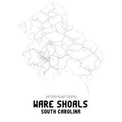 Ware Shoals South Carolina. US street map with black and white lines.