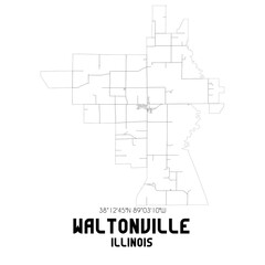 Waltonville Illinois. US street map with black and white lines.